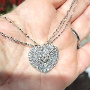 NWT AMAZING LARGE CZ HEART DOUBLE CHAIN .925 NECKLACE